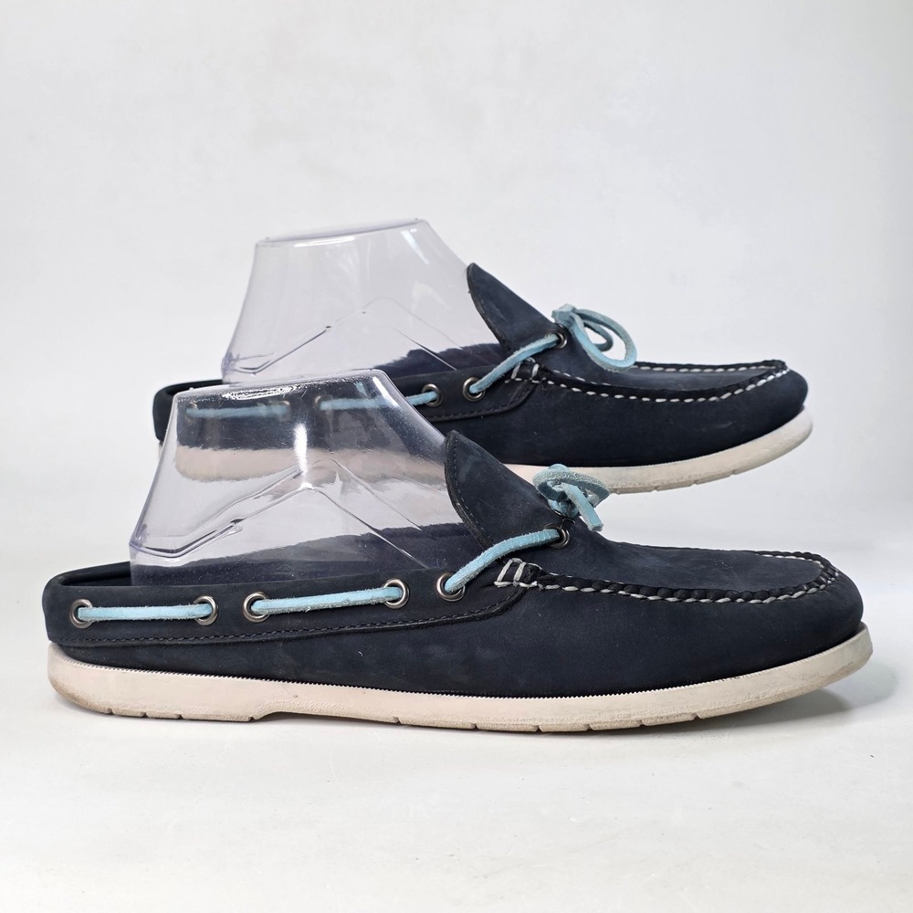 LL Bean Casco Bay Mules Womens 10 Navy Blue Nubuck Leather Slides Boat Shoes